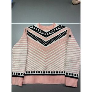 Roxy Womens Pink Black Geometric Chevron Stripe Cotton Wool Blend Sweater Small